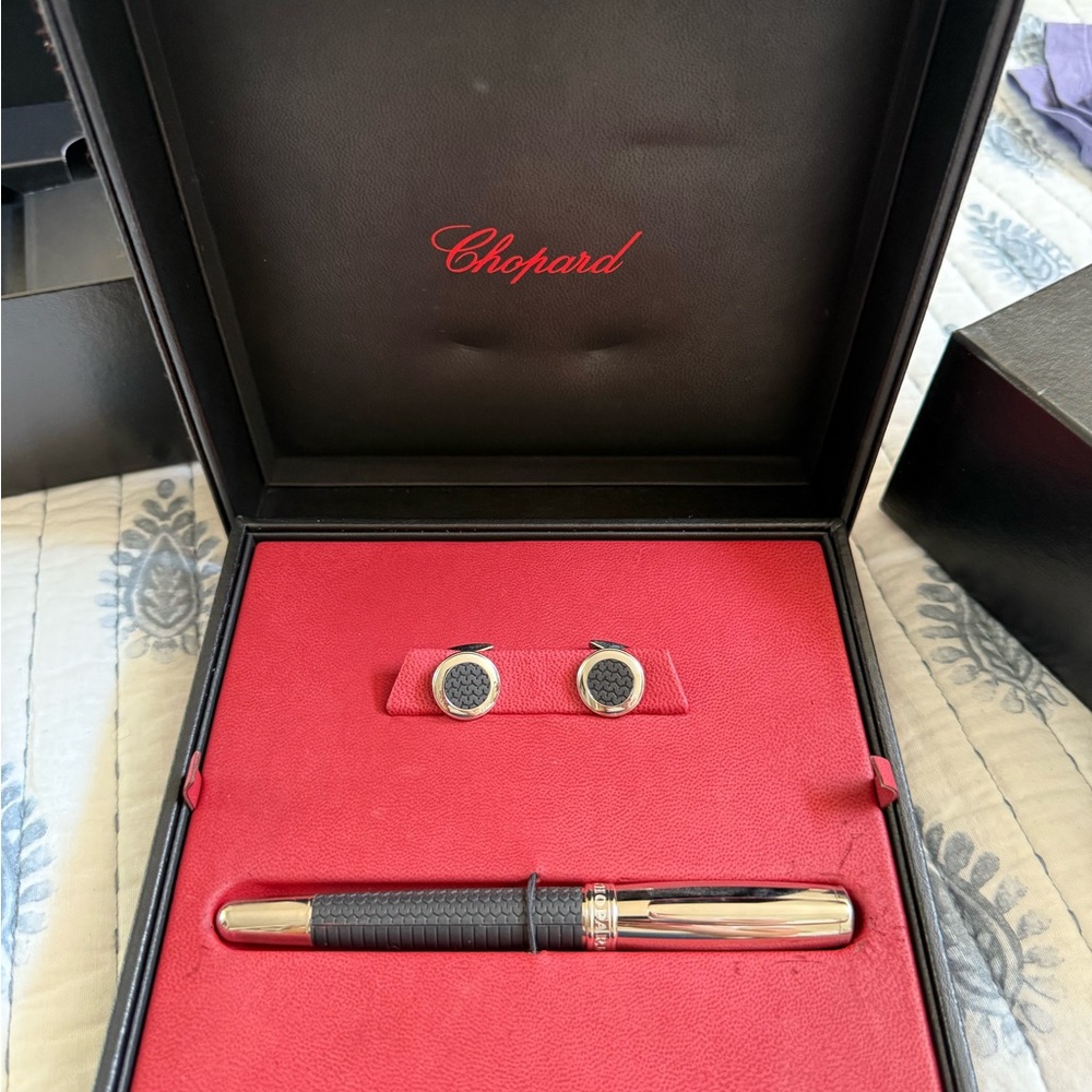 Chopard Black and Silver Pen and Cufflinks Set